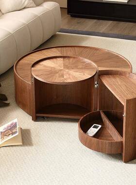 TK410#圆形实木茶几设计师创意轻奢胡桃色组合意式极简高级感现代