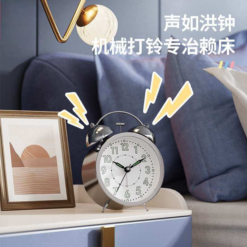 批发康巴丝夜光小闹钟学生用儿童起床闹铃大音量金属静音家用床头