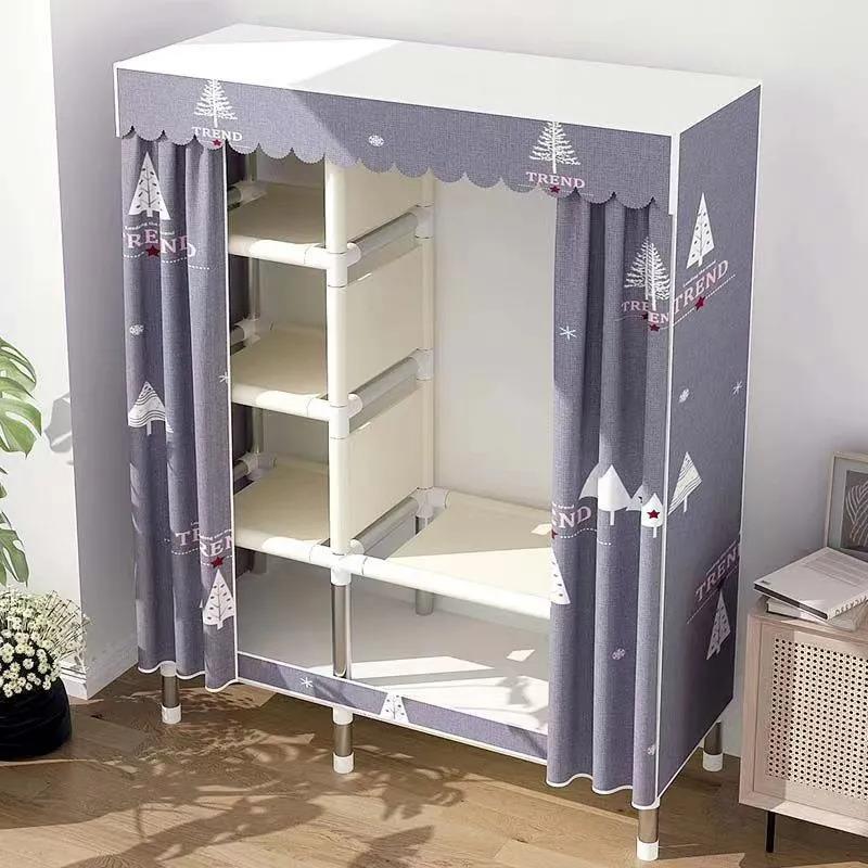 简易衣柜非实木纳柜架衣钢管加加厚加固挂衣橱出VHW布收租房用厂