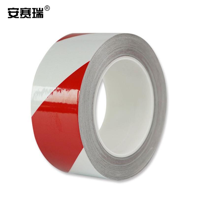 安赛瑞反光划线胶带（红/白）50mm×22m条纹警示反光胶带14206