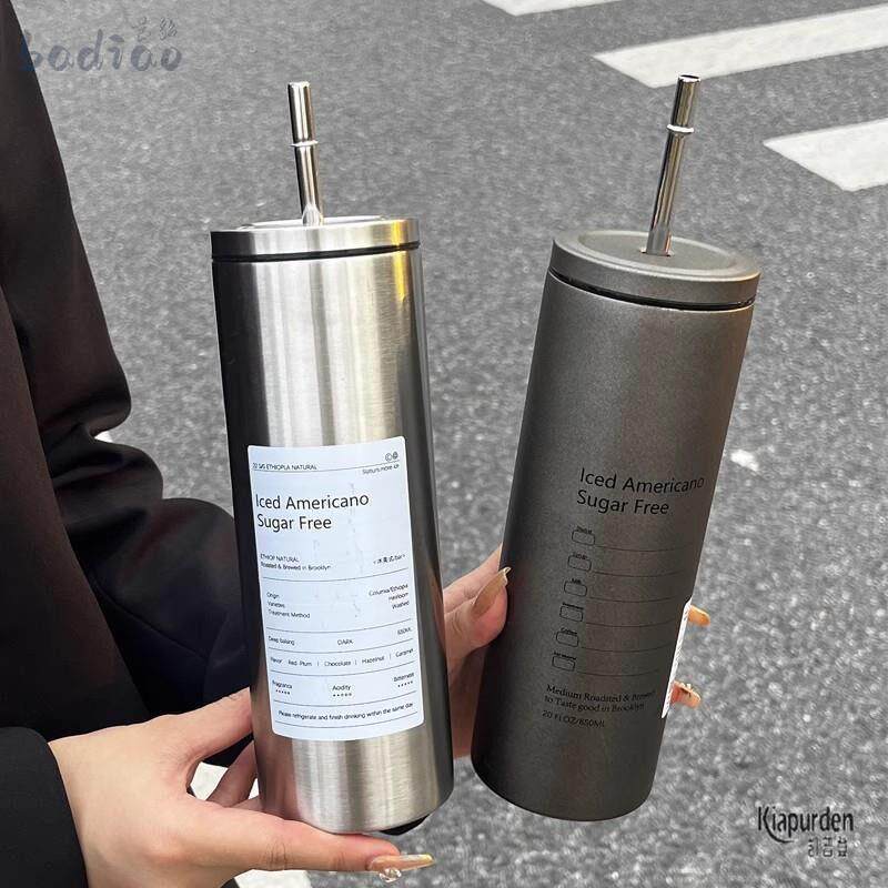 ins高颜值随行杯大容量水杯带吸管304不锈钢保冷保温杯冷萃咖啡杯