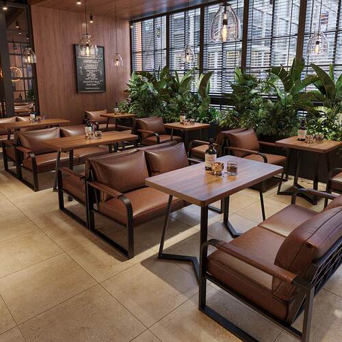 露营风酒吧实木桌椅清吧工业风茶楼卡座沙发烧烤店咖啡厅小酒馆