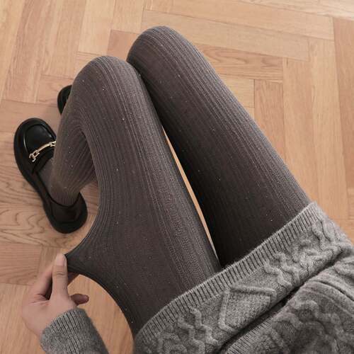 打底袜直角跟不勒脚针织毛线彩点女春秋中厚纯竖条纹灰色连1009k