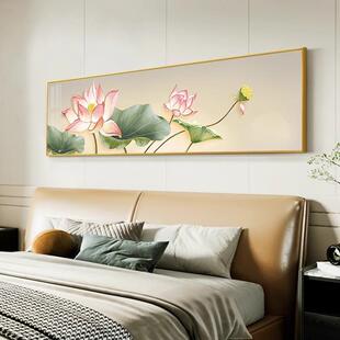 饰画 卧室房间挂画中国风横板客厅装 卧室床头画新中式 荷花酒店工装