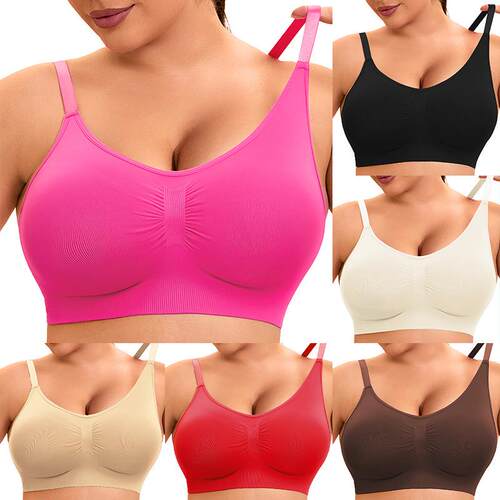Womens Fitted Solid Daily Seamless Wireless Stretch Sports
