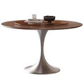 奶油系实木圆形餐桌椅子2025新款 复古中古风小户型家用 不锈钢法式