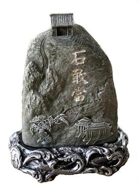 泰山石敢当仿石树脂工艺品山洞对狮树脂摆件创意家居山水摆件