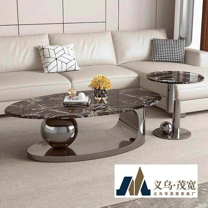 意式轻奢微晶石大理石椭圆形简约现代家具组合客厅家用小户型茶几
