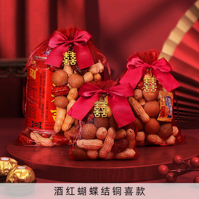 批发网纱喜糖纱袋抽绳手提瓜子糖中国风回礼喜糖袋子婚庆用品大全