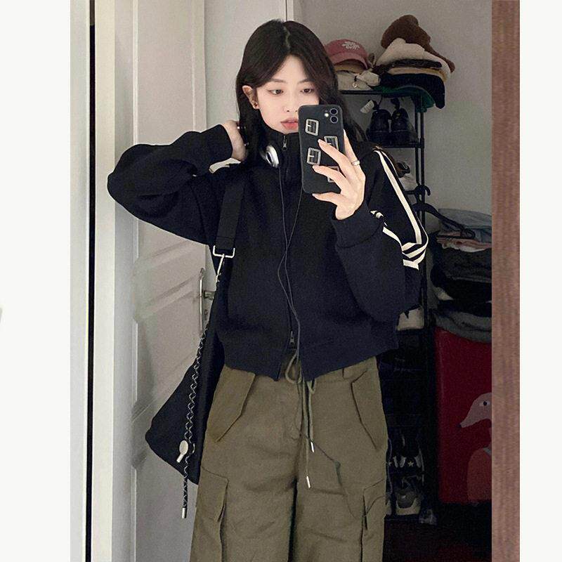 NextMary复古三条杠卫衣外套女2026秋立领设计感开襟短款上衣卫衣
