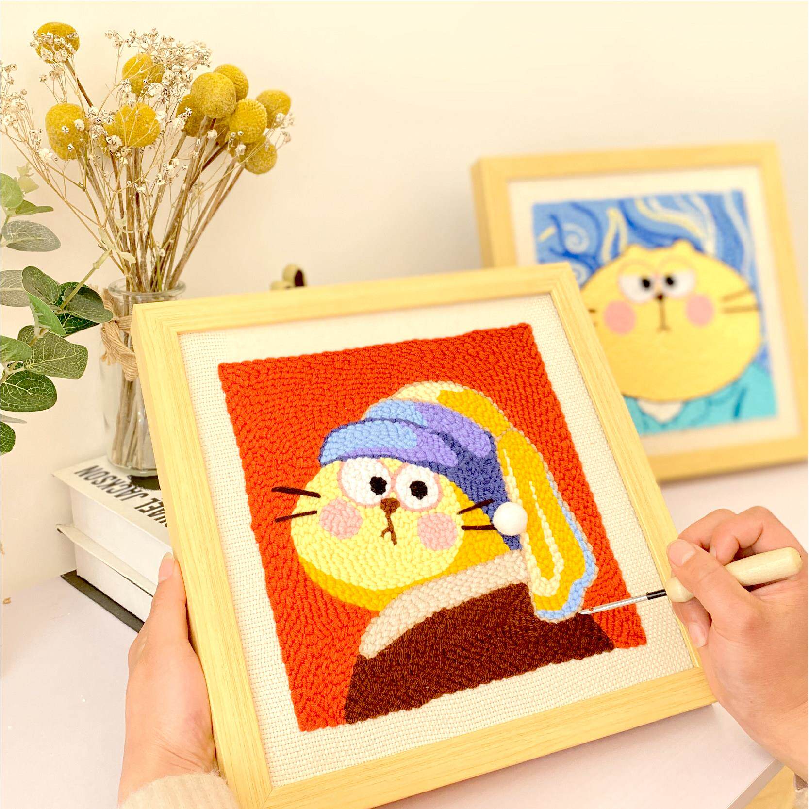 戳戳绣装饰画 画手工diy材料包创意蛋黄喵名画 画毛线 线画 画新