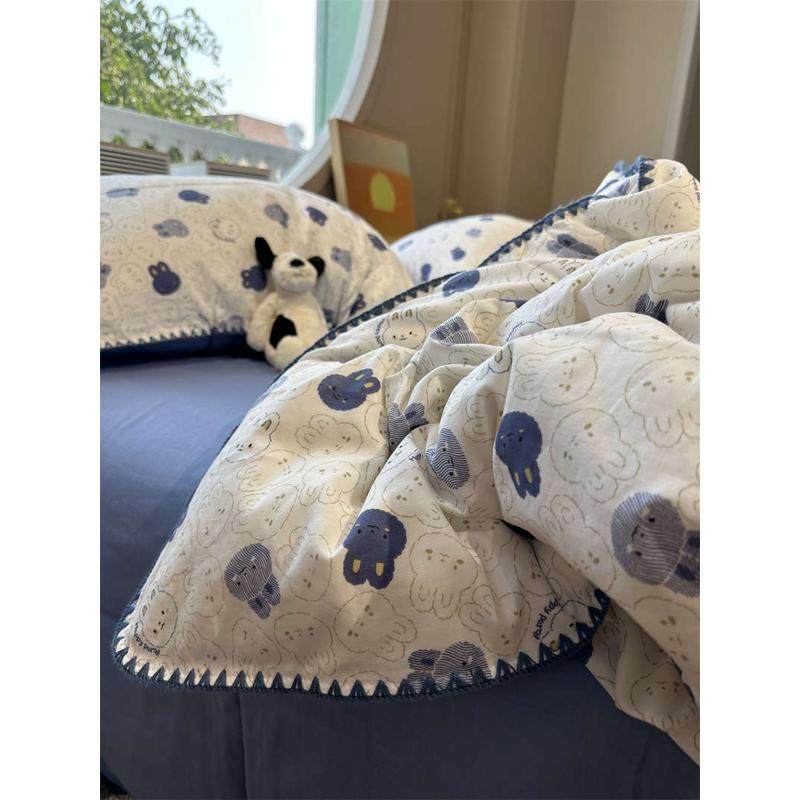 A类母婴双层纱布丁兔蓝可爱四件套全纯棉1.5m1.8米被套床单三件套,床上用品,床品套件/四件套/多件套,淘宝优惠券,粉丝福利购,淘宝优惠卷