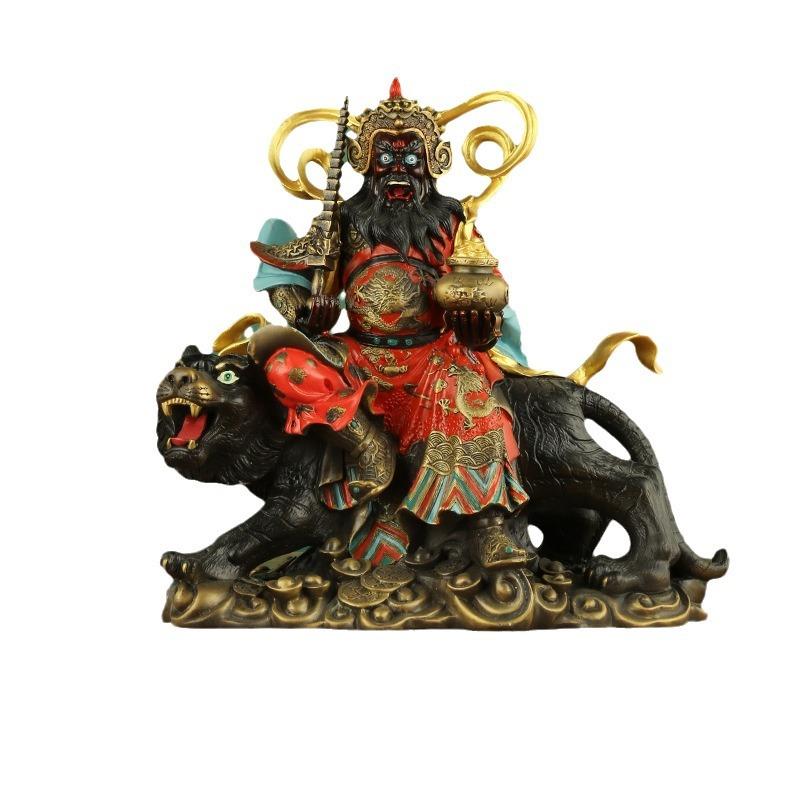铜彩绘武财神赵公明神像财神骑虎像铜器
