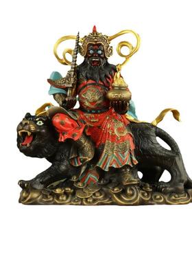 铜彩绘武财神赵公明神像财神骑虎像铜器