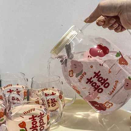 随沐小清新可爱创意喜庆水具套装茶杯喝水杯玻璃茶壶耐热家用待客