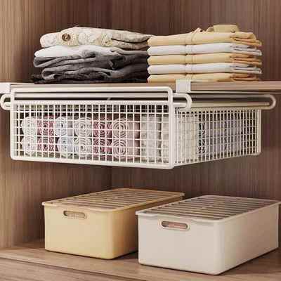 衣柜收纳分层架橱柜悬挂式隔板置物架可抽拉放衣服置物篮柜内