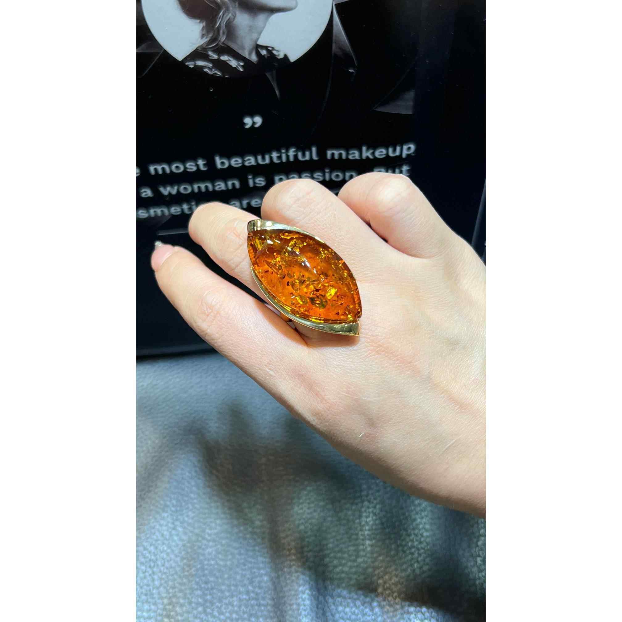 天然花珀戒指女款琥珀活扣 美养颜旺夫石安神镇静助睡眠 大号切面