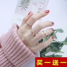 韩版尾戒18k玫瑰金食指(金食指)钛钢关节指环小指，简约超细戒指女情侣对戒