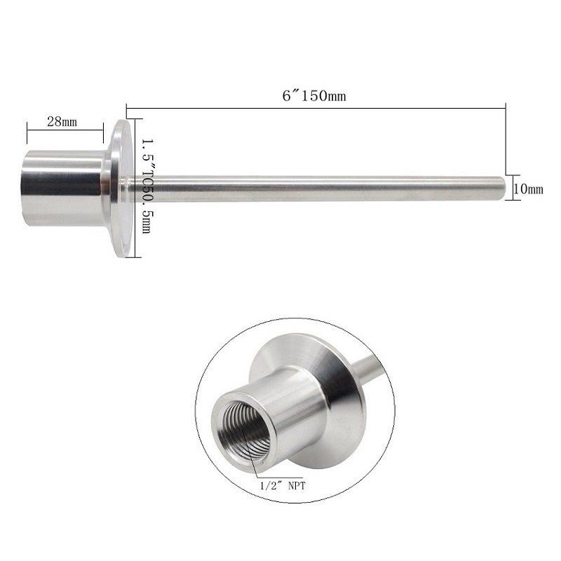 304不锈钢1.5“TC卫生食品级卡箍电热套管温度传感器NPT1/2 螺纹