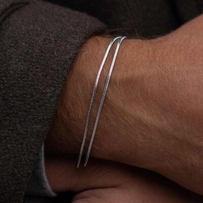 925 sterling silver 3MM Snake Chain Bracelet Men Hip Hop Sim