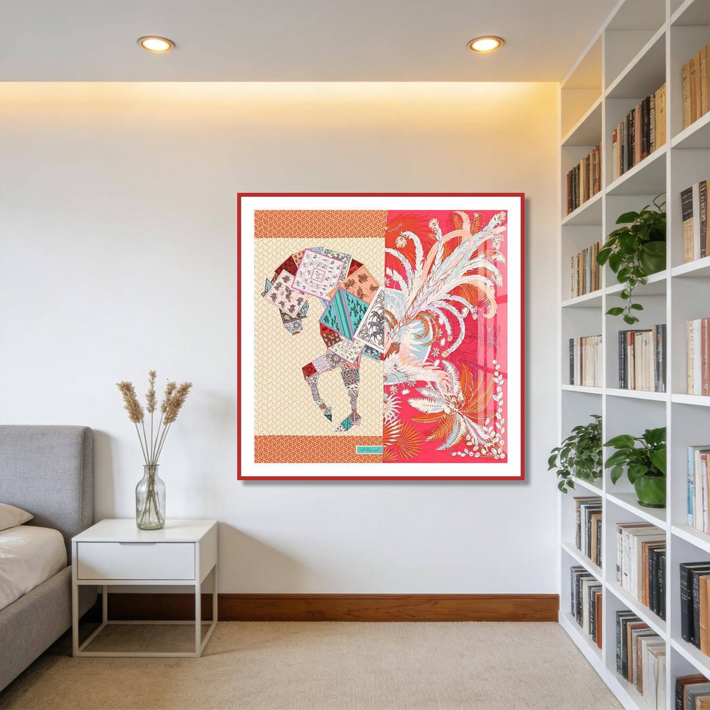 丝巾图案骏马挂画高端艺术客厅装饰画别墅进门玄关画轻奢书房壁画