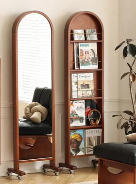 中古杂志架全身镜覆古客厅可移动书报展示架北欧家用落地全身镜子