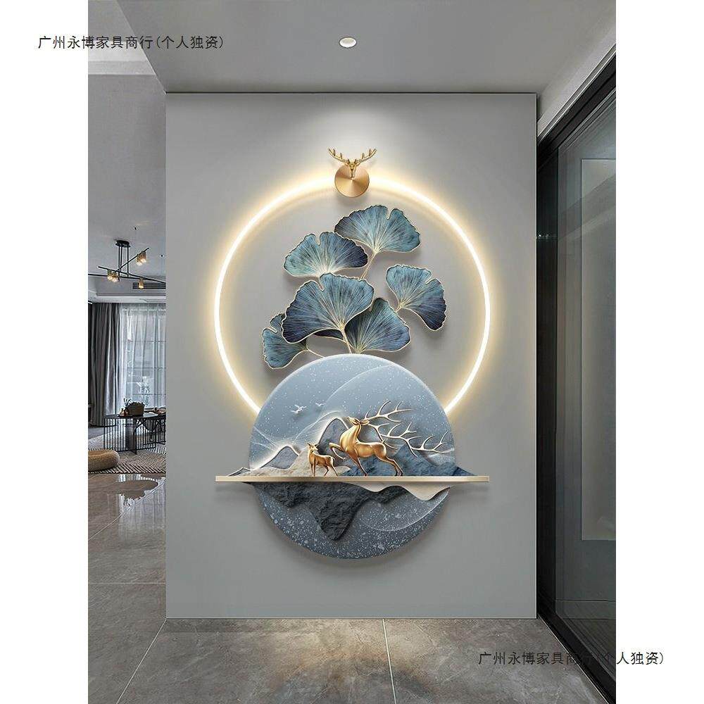 银杏叶玄关装饰画寓意好麋鹿入户门壁画走廊过道挂画高档立体壁饰