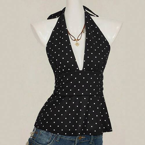 Summer Fashion New V Neck Tie Front Shirt, Elegant Backless