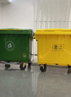 660L垃圾桶加厚户外环卫城镇学校工厂四轮可推垃圾中转车可装脚踏