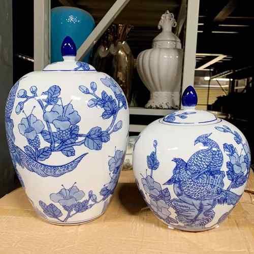 家居装饰餐桌客厅简约现代中式青花瓷陶瓷水养花瓶储物罐