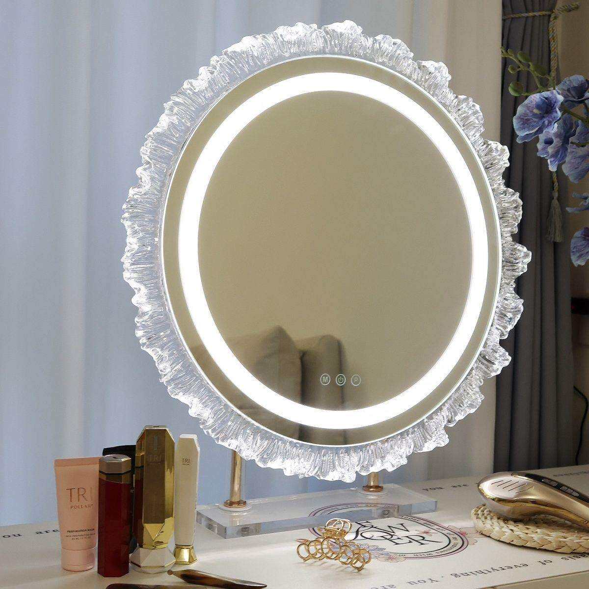 化妆镜亚克力led灯补光异形台式桌面可旋转梳妆镜智能触控美妆镜