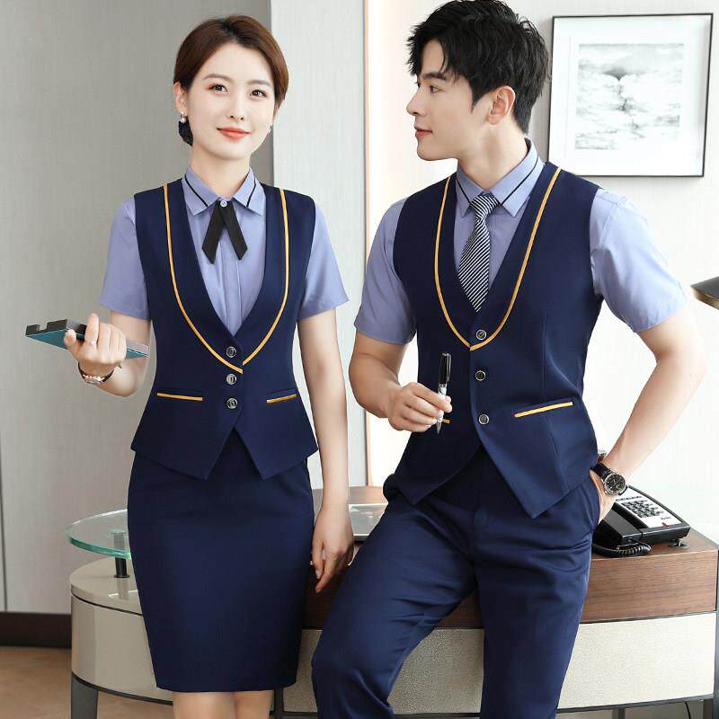 酒店服务员工作服女夏季餐饮饭店酒吧ktv前台收银员短袖职业装男