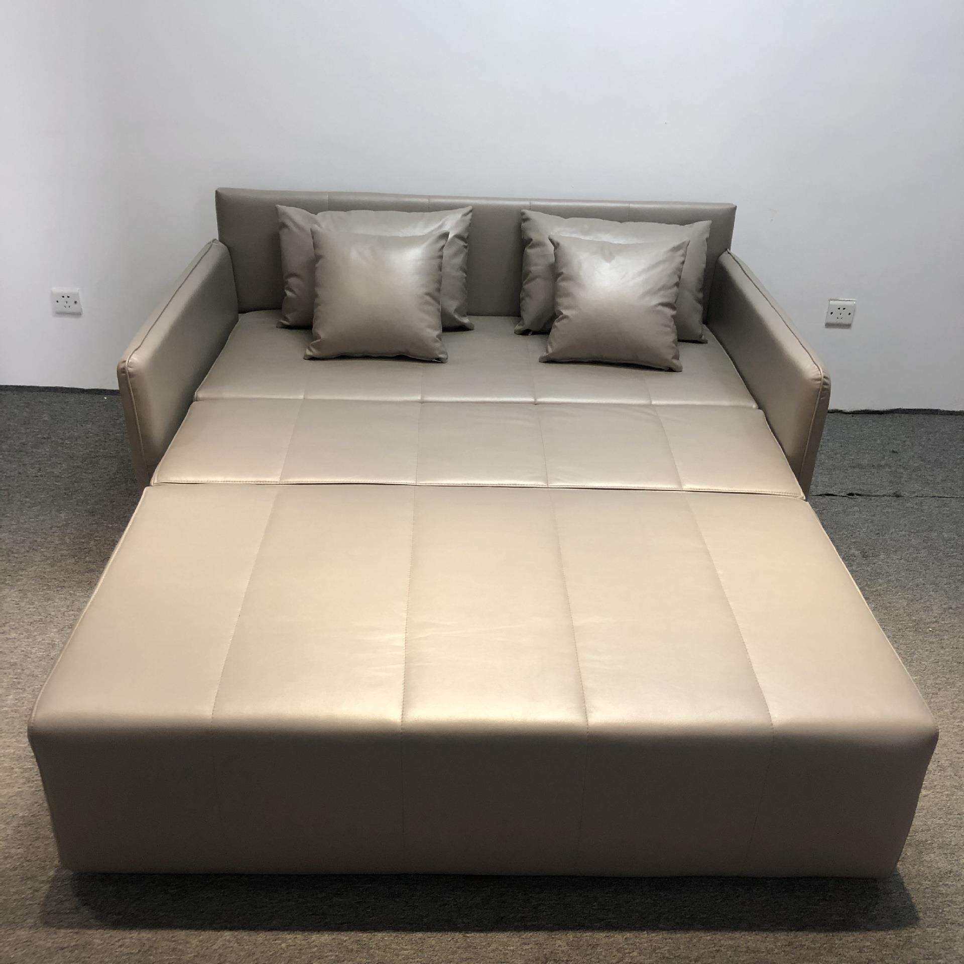 简约现代浅啡色皮艺沙发适用小户型客厅卧室功能两用可储物沙发床