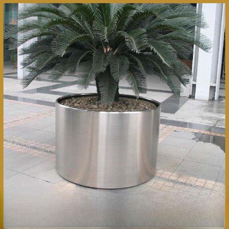不锈钢花盆圆柱形花器户外高档圆筒园艺花钵简约大花箱金属大花箱