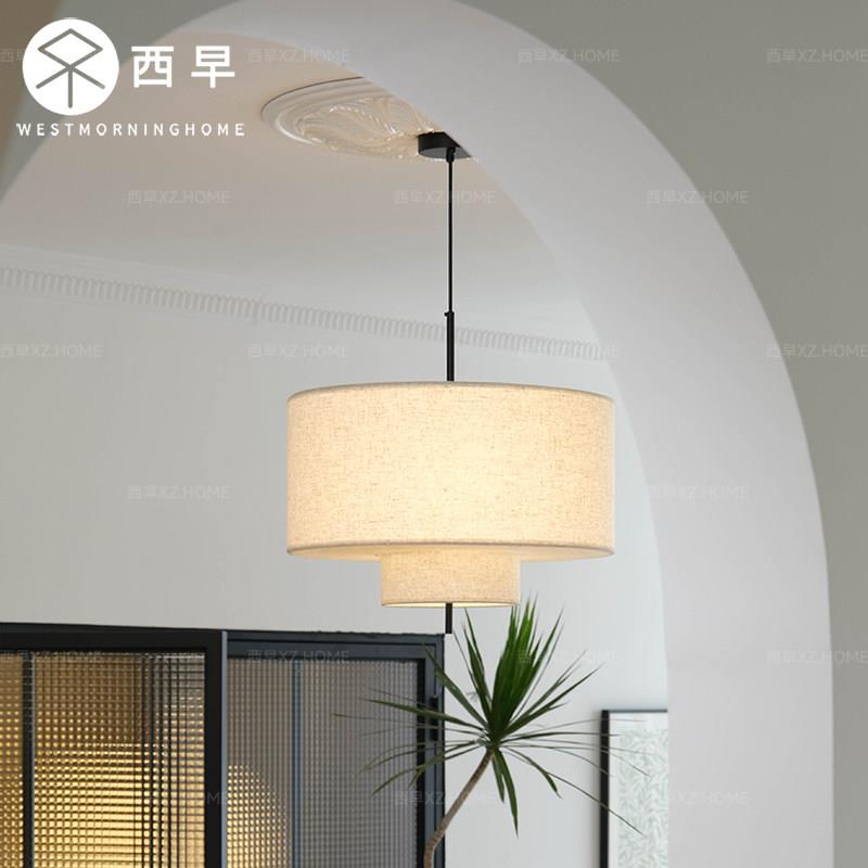 西早新款侘寂风中古卧室吊灯新中式客厅饭厅设计师民宿氛围布艺灯