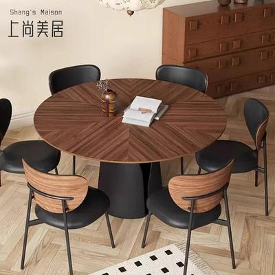 中古风实木餐桌圆桌家用小户型法式圆形餐桌椅设计师简约吃饭圆桌