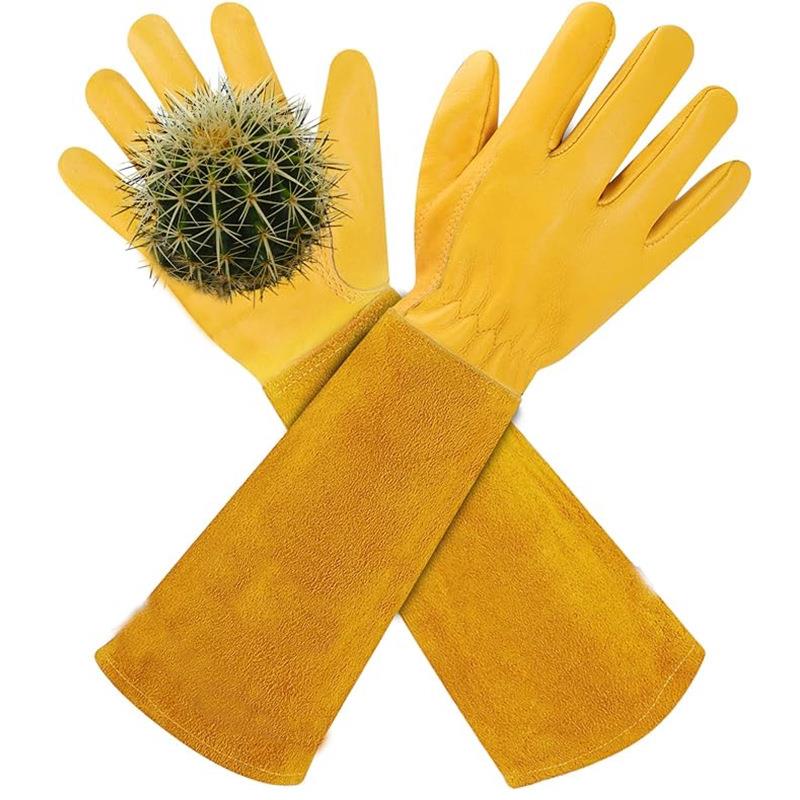 奥骐羊皮花园手套种花劳保园艺手套防刺防割长款养蜂防护园林手套