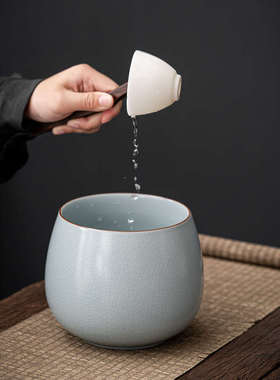 9WOR陶瓷汝窑水盂茶洗建水茶水缸哥窑茶桶家用复古功夫茶渣缸功夫