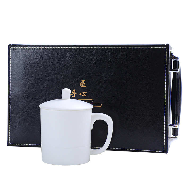 德化白瓷羊脂玉素烧办公杯高端白瓷带盖马克茶水杯logo礼品批发