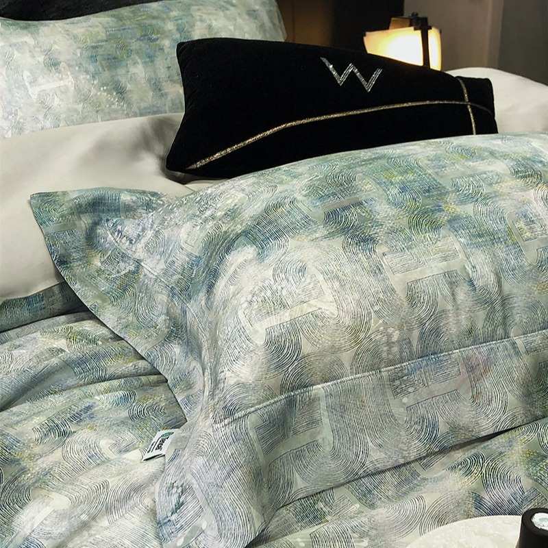 美式风60支兰精LF天丝数码印花四件套夏季丝滑凉感被套床上用品4