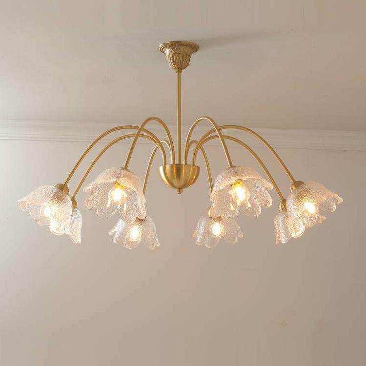法式轻奢客厅吊灯全铜高档大气浪漫花朵玻璃灯饰新款主卧室餐厅灯