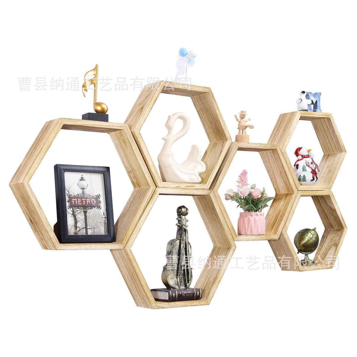 木质墙上置物架壁挂六角形格子客厅墙壁装饰壁挂架多肉植物架