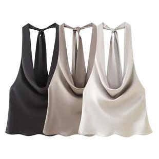 neck hanging collar backless short Women silk