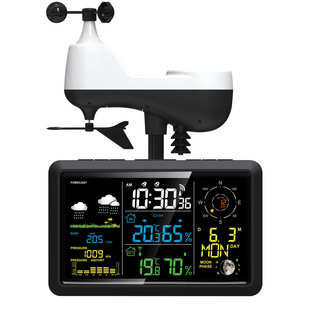 新款彩屏多功能风速雨量气象站电子闹钟室内外温度湿度气压钟