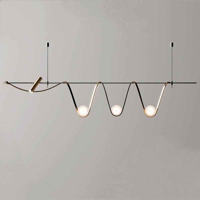 新款设计师led艺术餐厅灯现简约客厅展厅长条吧台样板房异型吊灯