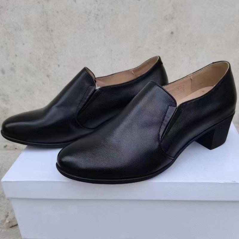 高档新式21士正装商务皮鞋帮色低软面一脚蹬套脚皮鞋男作跑业务黑