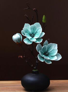 高档大玉兰彷真花艺花瓶套装摆件新中式家居客厅茶几装饰假花绢花