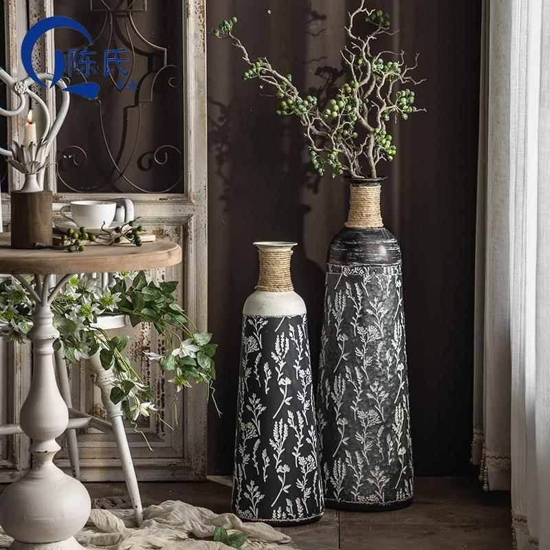 落大花瓶复PWO古做美式干铁艺印花摆件客厅花地插花庭院旧民宿装