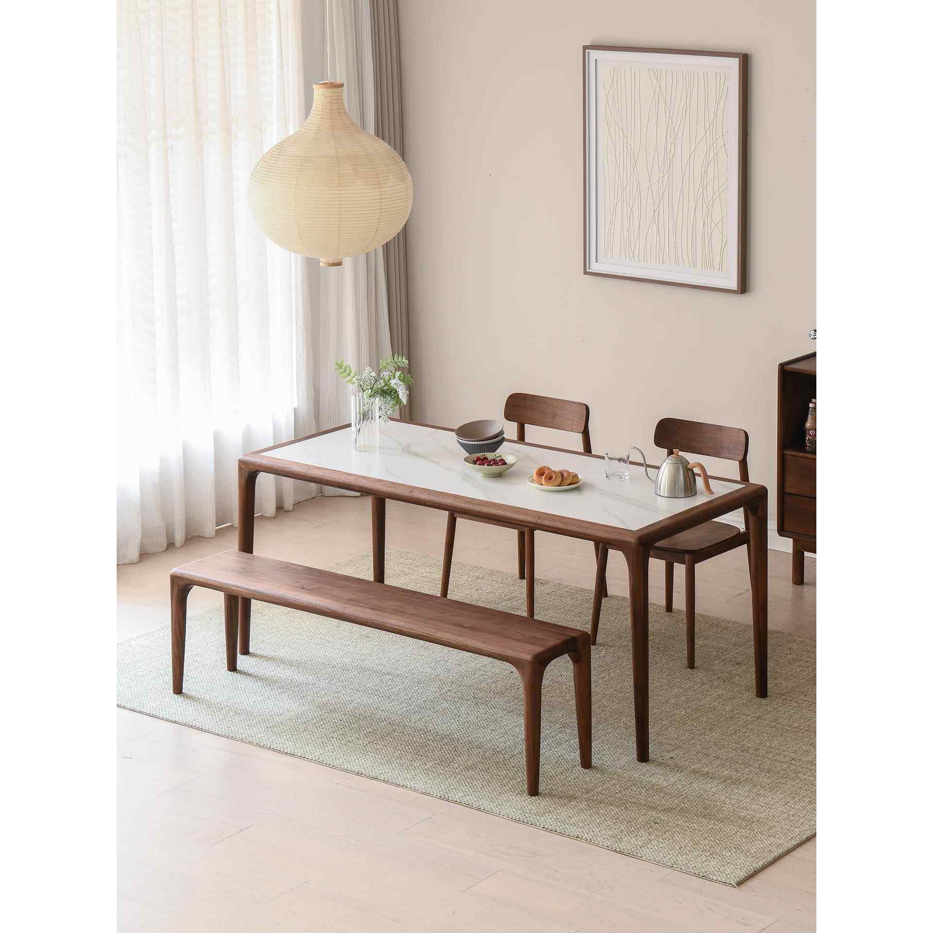 北美黑胡桃木实木岩板餐桌椅组合轻奢现代简约设计师款长方形饭桌