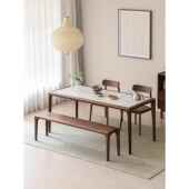 北美黑胡桃木实木岩板餐桌椅组合轻奢现代简约设计师款 长方形饭桌